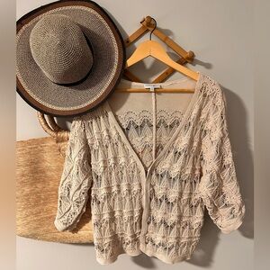 Vintage Style Cotton Lace Knit Cardigan | Boho Cottagecore Open Knit Sweater